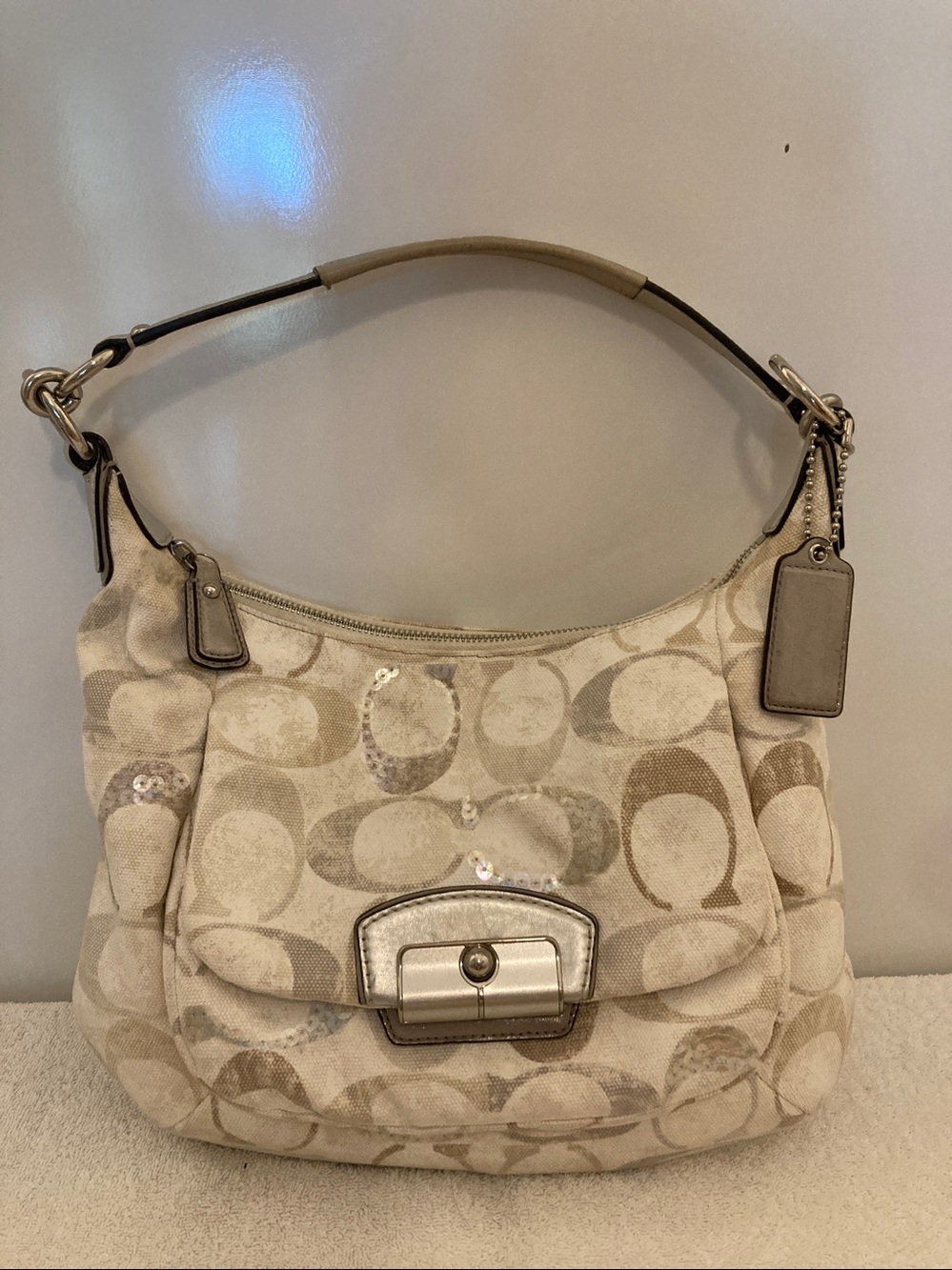 Coach Kristen Iridescent Sequins Tan Shoulder Bag Purse✨✨